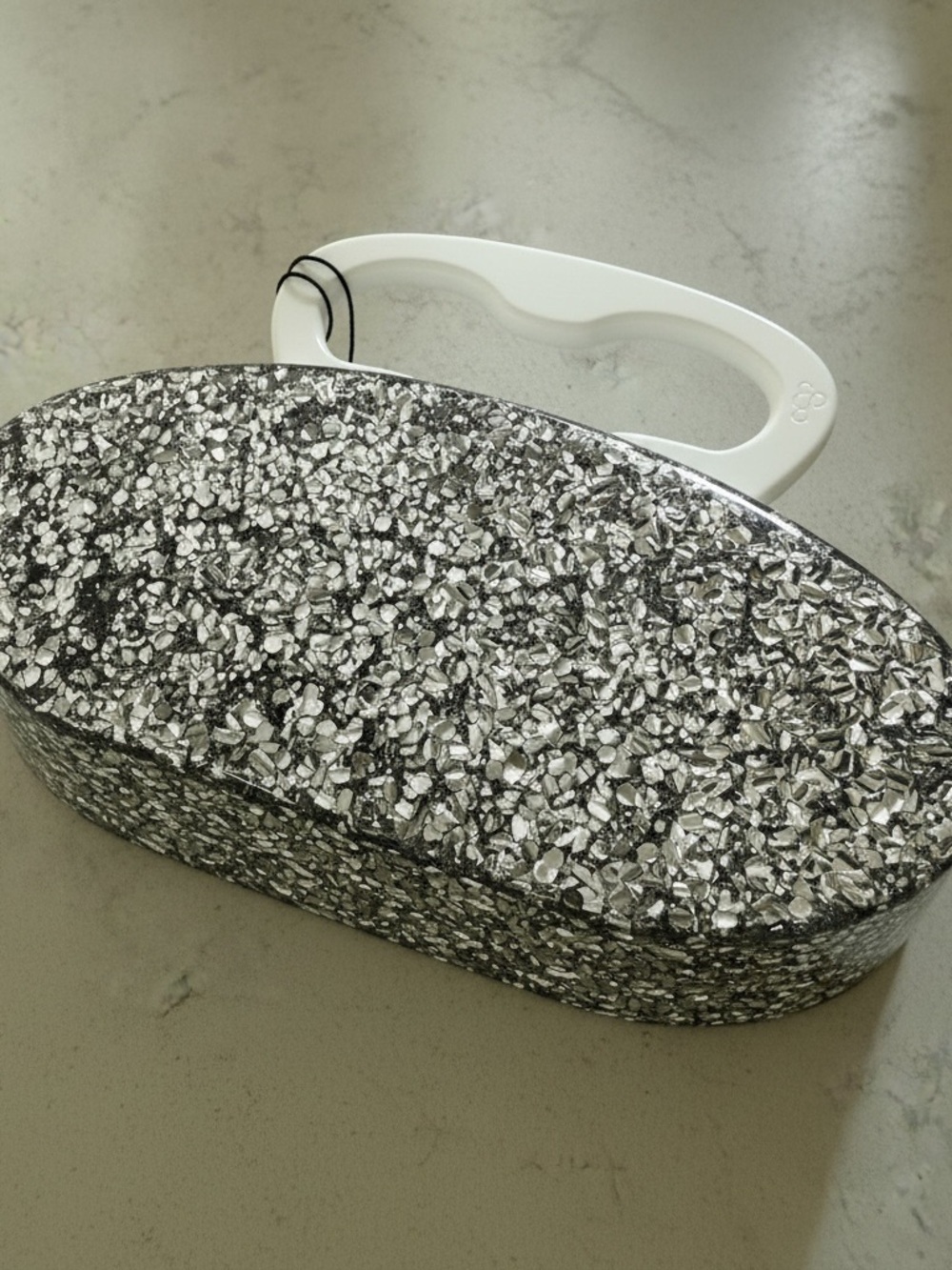 Edie Parker Silver Glitter Oval Clutch with White Handle Accent NWOT - Picture 8 of 8
